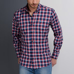 Jo Button-Up Shirt // Dark Blue + Burgundy (Medium)