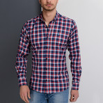Jo Button-Up Shirt // Dark Blue + Burgundy (X-Large)