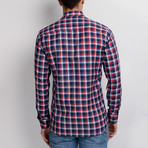 Jo Button-Up Shirt // Dark Blue + Burgundy (3X-Large)
