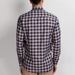 Jo Button-Up Shirt // Dark Blue + Beige (Small)