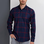 Mike Button-Up Shirt // Dark Blue + Burgundy (Medium)