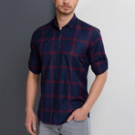 Mike Button-Up Shirt // Dark Blue + Burgundy (Medium)