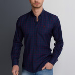 Daniel Button-Up Shirt // Dark Blue + Burgundy (Small)