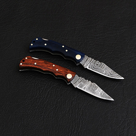 Damascus Mini Pocket Knife Set // 2 Pieces