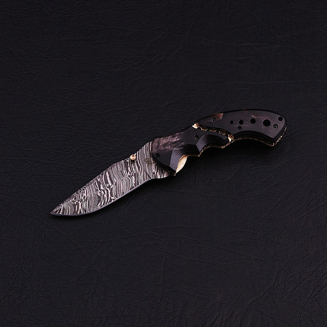 Handmade Damascus Liner Lock Folding Knife // 2770