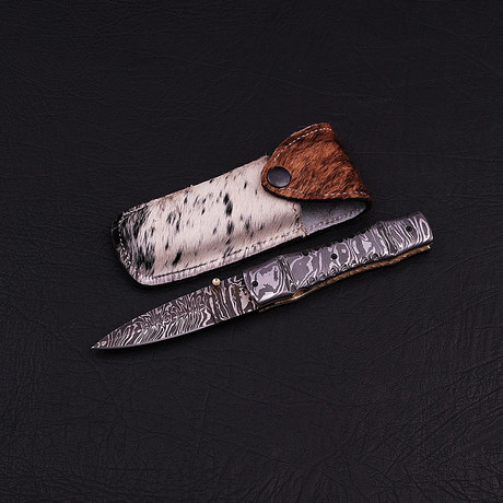 Handmade Damascus Liner Lock Folding Knife // 2772