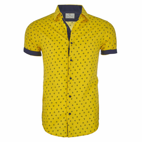 Stevie Short Sleeve Casual Button Down Shirt // Yellow (XS)