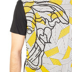 Cotton Geometric Medusa Graphic T-Shirt // Black (Large)