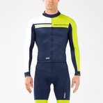 Thermal Long Sleeve Cycle Jersey // Navy + White + Neon Yellow (L)