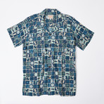 Noelani Retro Hawaiian Shirt // Blue Polynesian Tile (S)