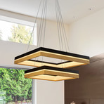 SILVA Series // Square Black Wood LED Chandelier // Double