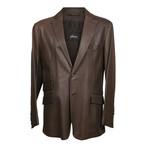 Leather Button Blazer // Brown (XS)