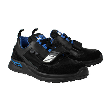 Prada // Mechano Leather + Fabric Sneakers // Black + Blue (US: 6)