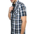 Check Cotton Short Sleeve Shirt // Navy + Dark Gray (S)
