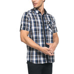 Check Cotton Short Sleeve Shirt // Navy + Dark Gray (S)