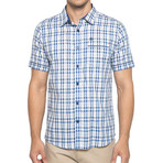 Gingham Check Cotton T-Shirt // Blue + White (S)