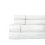 Percale 300 Thread Count Single Marrow Stripe Sheet Set // Ivory + White (Twin)
