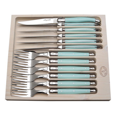 Jean Dubost Cutlery Set // Turquoise Handles // 12 Pieces
