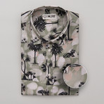 Mora All-Over Printed Slim Fit Button Up Shirt // Green + Black + White (M)