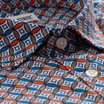 Mcdonald All-Over Printed Slim Fit Button Up Shirt // Orange + Brown + Blue (L)