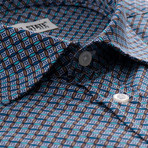 Burns All-Over Printed Slim Fit Button Up Shirt // Blue + Brown (M)
