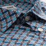 Bullock All-Over Printed Slim Fit Button Up Shirt // Blue + Brown (S)
