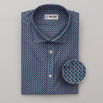 Burns All-Over Printed Slim Fit Button Up Shirt // Blue + Brown (M)