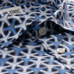 Calhoun All-Over Printed Slim Fit Button Up Shirt // Blue + White (S)