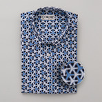 Calhoun All-Over Printed Slim Fit Button Up Shirt // Blue + White (L)