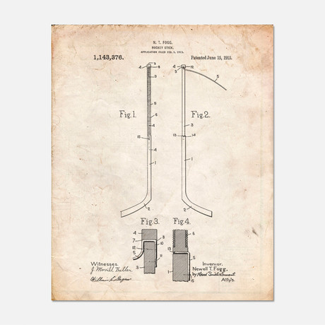 Hockey Stick Patent Print // PP0157 (11"W x 14"H)