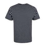 Crown-Striped T-Shirt // Navy + White (2XL)
