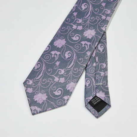 Light Floral Pattern Silk Tie // Lavender + Gray