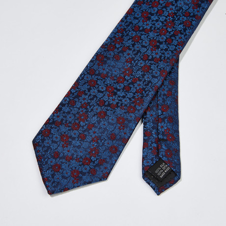 Floral Patter Silk Tie // Burgundy + Blue
