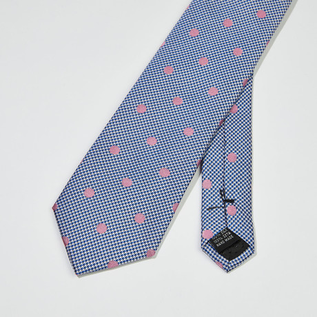 Herringbone + Dotted Silk Tie // Blue + White + Pink