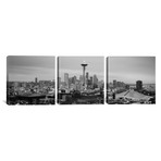 Seattle Panoramic Skyline Cityscape // Evening // B+W (36"W x 12"H x 0.75"D)