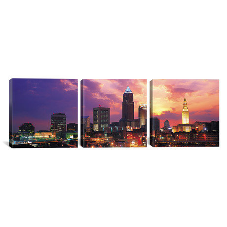 Cleveland Panoramic Skyline Cityscape // Sunset (36"W x 12"H x 0.75"D)