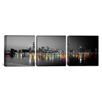 Skyline at Night with Color Pop Lake Michigan Reflection // Chicago (36"W x 12"H x 0.75"D)