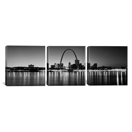 City lit up at night // Gateway Arch, Mississippi River // St. Louis (36"W x 12"H x 0.75"D)