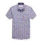Interrupted Short Sleeve Plaid Shirt // Brown + Blue (3XL)