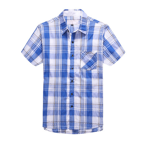 Interrupted Short Sleeve Plaid Shirt // Blue (XL)