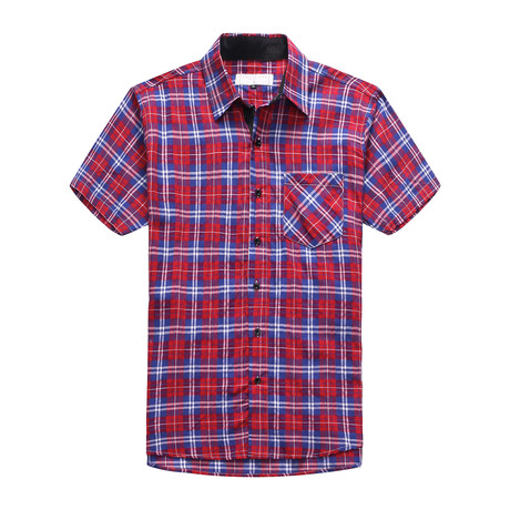 Interrupted Short Sleeve Plaid Shirt // Red (XL)