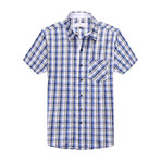 Interrupted Short Sleeve Plaid Shirt // Blue + White (XL)