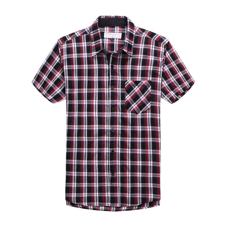 Interrupted Short Sleeve Plaid Shirt // Red + Black (2XL)