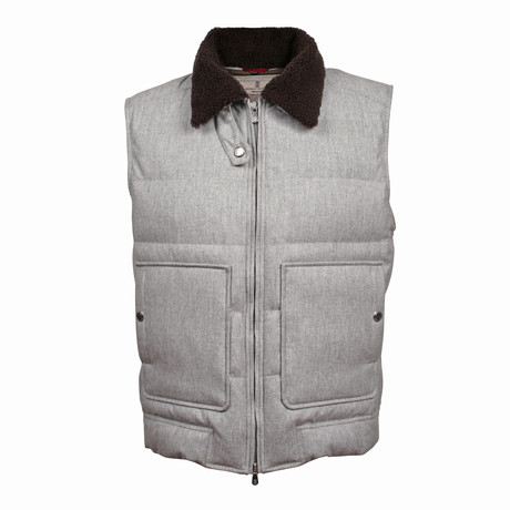 Cashmere Blend Shearling Collar Puffer Vest // Gray (XS)