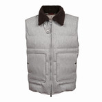 Cashmere Blend Shearling Collar Puffer Vest // Gray (M)