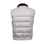 Cashmere Blend Shearling Collar Puffer Vest // Gray (M)