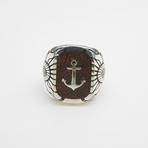925 Sterling Silver Anchor Stamp Ring (Size 8)