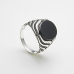 925 Solid Sterling Silver Oval Black Onyx Ring (Size 8)