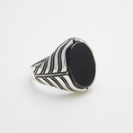 925 Solid Sterling Silver Oval Black Onyx Ring (Size 8)