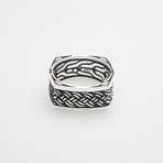925 Solid Sterling Silver Square Woven Pattern Ring (Size 8)